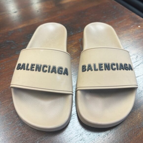 Pool Slide Sandal Beige/ Black - Picture 1 of 6